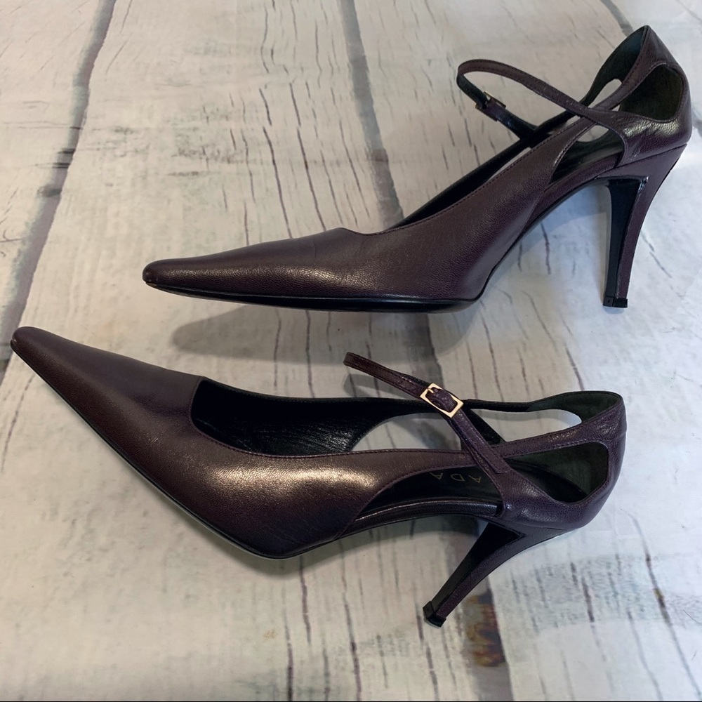 Escada Plum and Mirrored Gold Heels